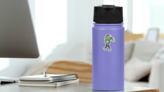 Cute Green Cartoon Zombie Sticker on a Water Bottle (New) example