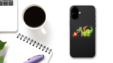 Cute Green Fire Breathing Dragon Sticker on a Phone (New) example