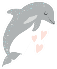 Cute Grey Dolphin Heart Art Sticker