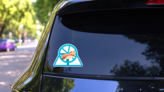 Cute Hamster Running In Rolling Wheel Sticker on a Rear Car Window (New) example