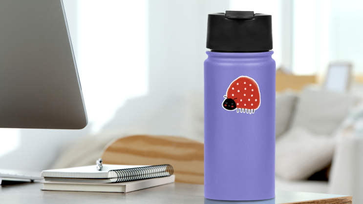 Cute Hand Drawn Ladybug Sticker on a Water Bottle (New) example
