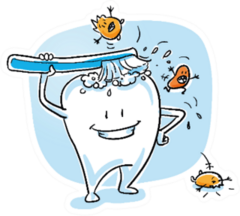 Cute Happy Cartoon Tooth Cleaning Himself With Brush Sticker