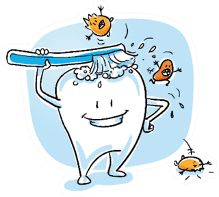 Cute Happy Cartoon Tooth Cleaning Himself With Brush Sticker