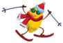 Cute Happy Lemon In Santa Claus Hat Skiing With Ski Poles Sticker