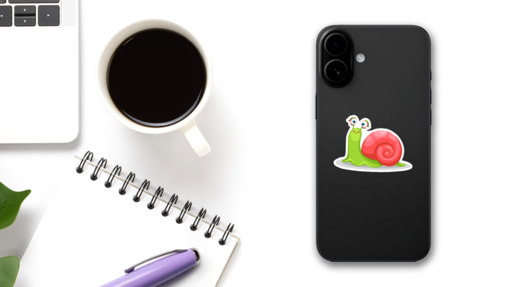 Cute Happy Snail Sticker on a Phone (New) example