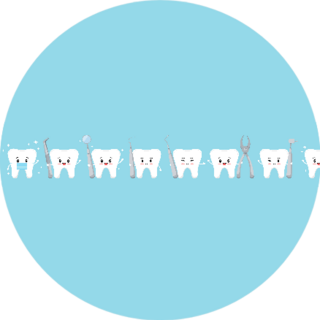 Cute Happy Tooth With Mask And Dental Tools Icons Sticker
