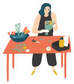 Cute Happy Woman Making Bouquet Illustration Sticker