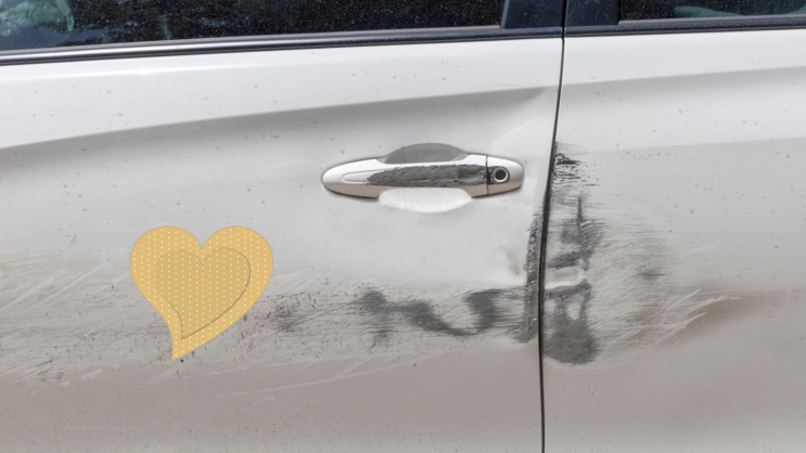 Cute Heart Band Aid Bandage Sticker on a Scratched Car example