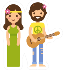 Cute Hippie Couple Cartoon Sticker