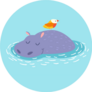 Cute Hippo And Bird On The Water Background Sticker