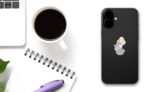 Cute Hippo Baby With Balloons Sticker on a Phone (New) example