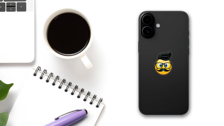 Cute Hipster with Black Hair Emoji Sticker on a Phone (New) example