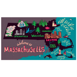 Cute Illustrated Map Of Massachusetts State Sticker