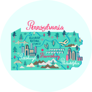 Cute Illustrated Map Of Pennsylvania Travel And Attractions Sticker