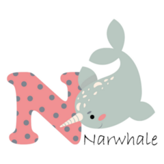 Cute Illustration Alphabet Narwhal Sticker