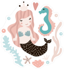 Cute Illustration With Mermaid And Seahorse Sticker