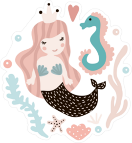 Cute Illustration With Mermaid And Seahorse Sticker