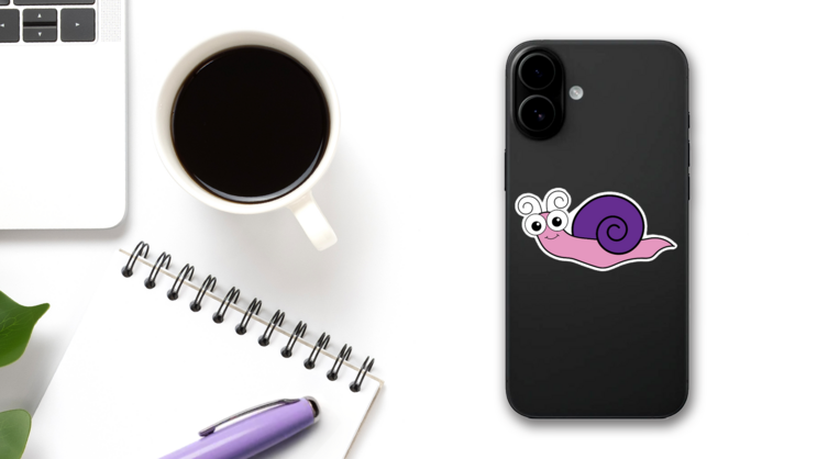 Cute Insect Snail Sticker on a Phone (New) example