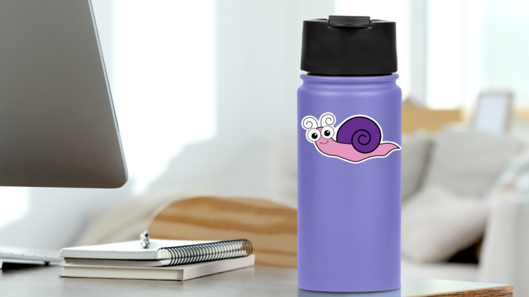 Cute Insect Snail Sticker on a Water Bottle (New) example