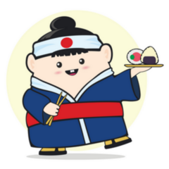 Cute Japanese Man In Traditional Dress Holds Chopsticks Sticker