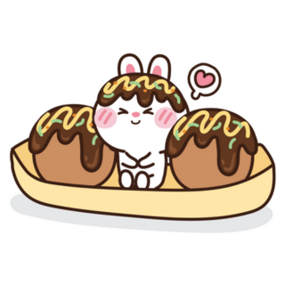 Cute Japanese Rabbit With Takoyaki Cartoon Sticker