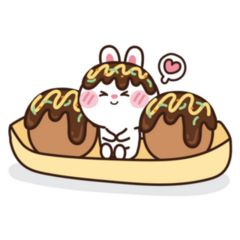 Cute Japanese Rabbit With Takoyaki Cartoon Sticker