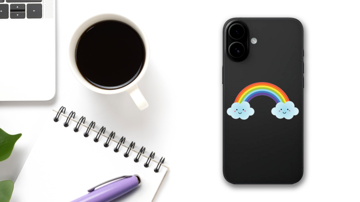 Cute Kawaii Rainbow Character Sticker on a Phone (New) example