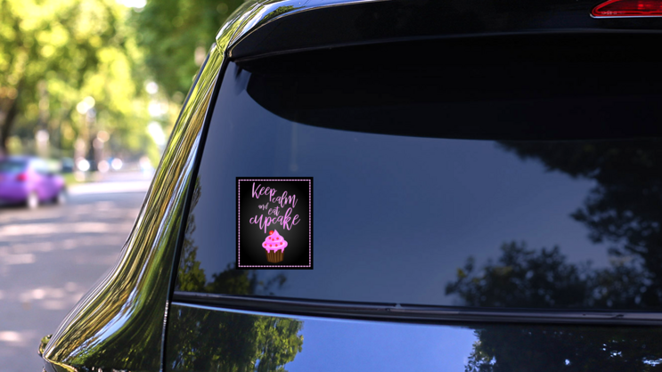 Cute Keep Calm And Eat Cupcakes Sticker on a Rear Car Window (New) example