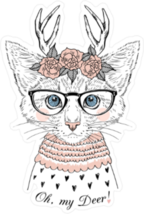 Cute Kitten with Deer Antlers and Roses Sticker