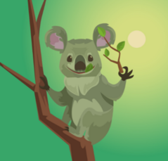 Cute Koala Character Eating Eucalyptus Leaves Sticker