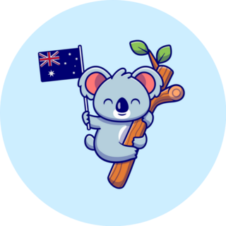 Cute Koala Hanging On Tree And Holding Australian Flag Sticker