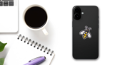 Cute Line Art Bee Logo Sticker on a Phone (New) example
