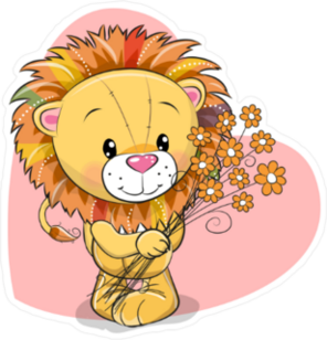 Cute Lion with Flowers Sticker