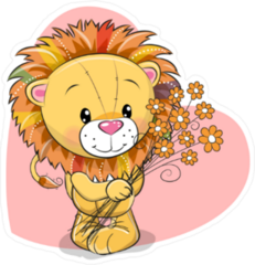 Cute Lion with Flowers Sticker
