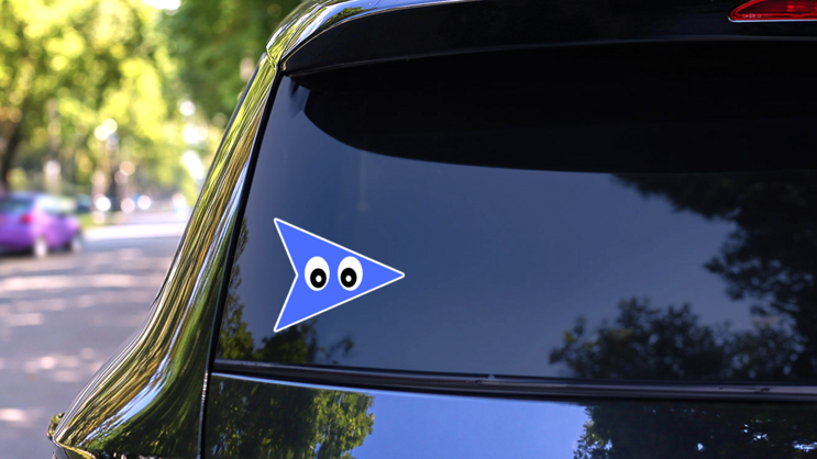 Cute Little Blue Arrow Pointing In Right With Eyes Sticker on a Rear Car Window (New) example