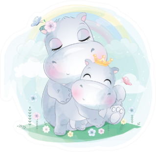 Cute Little Hippo Mother And Baby Sticker