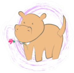 Cute Little Hippo With A Flower Sticker