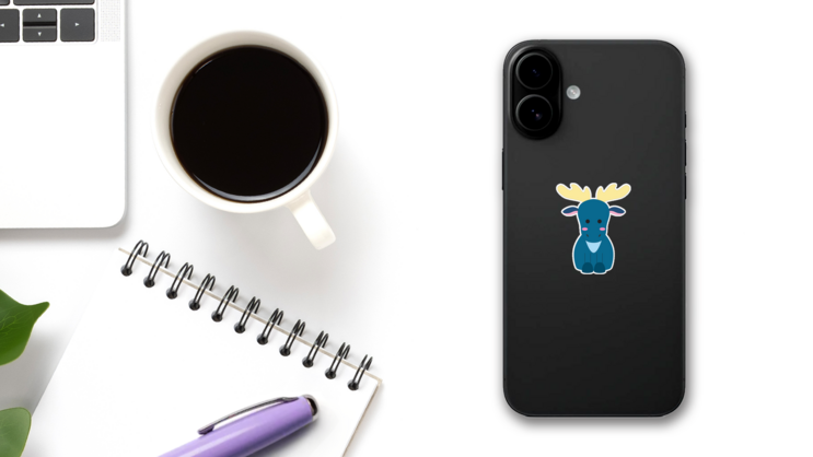 Cute Little Moose Sticker on a Phone (New) example