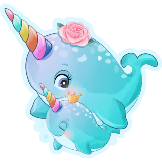 Cute Little Narwhal Mother And Baby Sticker