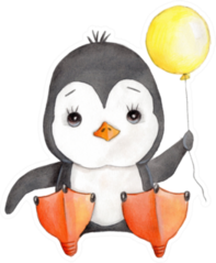 Cute Little Penguin With Yellow Balloon Watercolor Sticker