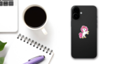 Cute Little Pink Magical Unicorn Sticker on a Phone (New) example