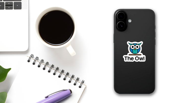 Cute Little Round Owl Sticker on a Phone (New) example