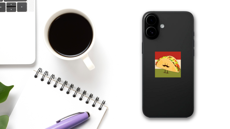 Cute Little Taco Sticker on a Phone (New) example