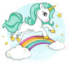 Cute Magical Unicorn On Rainbow Sticker