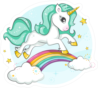Cute Magical Unicorn On Rainbow Sticker