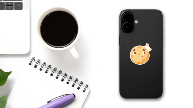 Cute Moon Face Sticker on a Phone (New) example