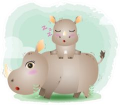 Cute Mother Rhino & Baby In Childrens Style Sticker
