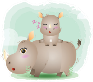 Cute Mother Rhino & Baby In Childrens Style Sticker