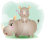 Cute Mother Rhino & Baby In Childrens Style Sticker