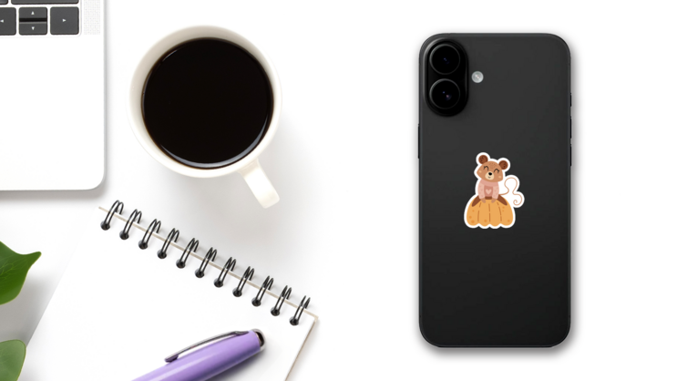 Cute Mouse And Pumpkin Sticker on a Phone (New) example